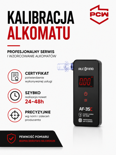 AlcoFind AF-35C z certyfikatem kalibracji – urządzenie objęte kalibracją