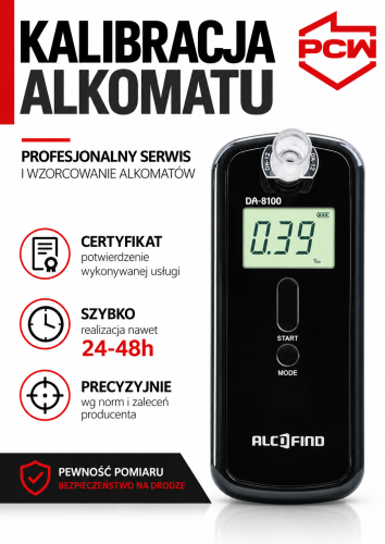 AlcoFind Da-8100 plus świadectwo kalibracji – urządzenie objęte kalibracją