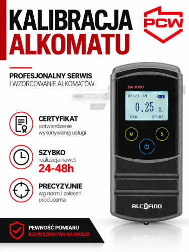 AlcoFind DA-9000 + świadectwo adiustacji – urządzenie objęte kalibracją